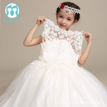 Mais recente flor branca meninas tornozelo-comprimento vestidos meninas rendas vestido de festa de aniversário / roupas por atacado vestidos de menina de flor para o casamento